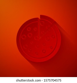 Paper cut Pizza icon isolated on red background. Paper art style. Vector Illustration