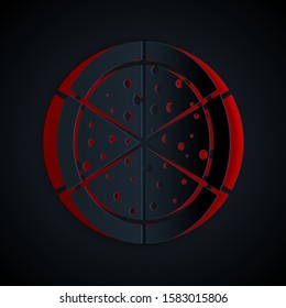 Paper cut Pizza icon isolated on black background. Paper art style. Vector Illustration