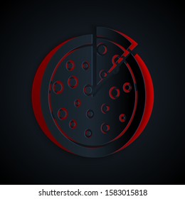 Paper cut Pizza icon isolated on black background. Paper art style. Vector Illustration