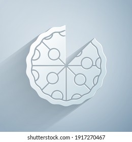 Paper cut Pizza icon isolated on grey background. Fast food menu. Paper art style. Vector
