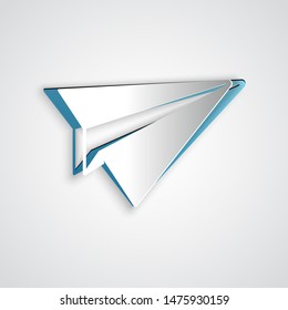 Paper cut Paper plane icon isolated on grey background. Paper airplane icon. Aircraft sign. Paper art style. Vector Illustration