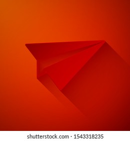 Paper cut Paper plane icon isolated on red background. Paper airplane icon. Aircraft sign. Paper art style. Vector Illustration