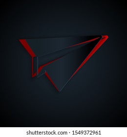 Paper cut Paper plane icon isolated on black background. Paper airplane icon. Aircraft sign. Paper art style. Vector Illustration