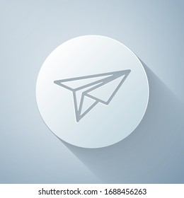 Paper cut Paper plane icon isolated on grey background. Paper airplane icon. Messenger concept. Paper art style. Vector Illustration