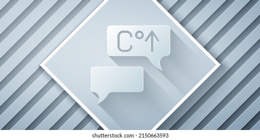 Paper cut Planet earth melting to global warming icon isolated on grey background. Ecological problems and solutions - thermometer. Paper art style. Vector