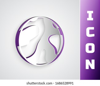 Papier geschnitten Planet Symbol einzeln auf grauem Hintergrund. Kunststil aus Papier. Vektorillustration-Illustration
