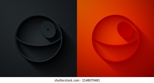 Paper cut Planet icon isolated on black and red background. Paper art style. Vector