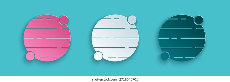 Paper cut Planet icon isolated on blue background. Paper art style. Vector