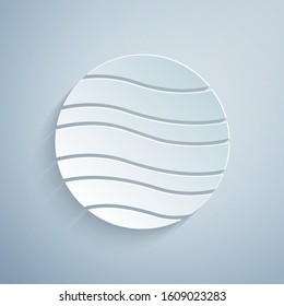 Paper cut Planet Jupiter icon isolated on grey background. Paper art style. Vector Illustration