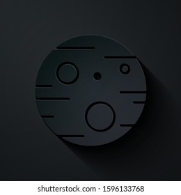 Paper cut Planet Mars icon isolated on black background. Paper art style. Vector Illustration