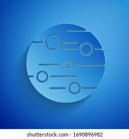 Papier schneidet Planet Mars Symbol einzeln auf blauem Hintergrund. Kunststil aus Papier. Vektorillustration-Illustration
