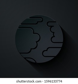 Paper cut Planet Mercury icon isolated on black background. Paper art style. Vector Illustration