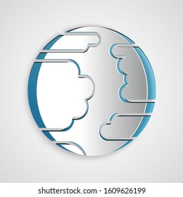 Paper cut Planet Mercury icon isolated on grey background. Paper art style. Vector Illustration