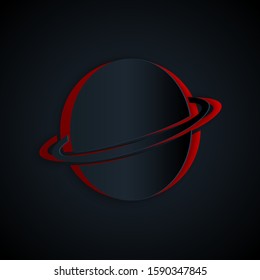 Paper cut Planet Saturn with planetary ring system icon isolated on black background. Paper art style. Vector Illustration
