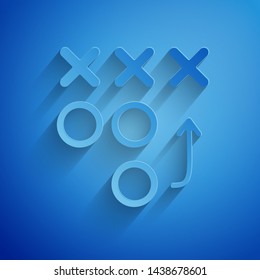 Paper cut Planning strategy concept icon isolated on blue background. Soccer or american football cup formation and tactic. Paper art style. Vector Illustration