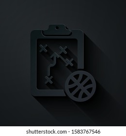 Paper cut Planning strategy concept icon isolated on black background. Basketball cup formation and tactic. Paper art style. Vector Illustration