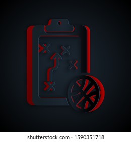 Paper cut Planning strategy concept icon isolated on black background. Basketball cup formation and tactic. Paper art style. Vector Illustration