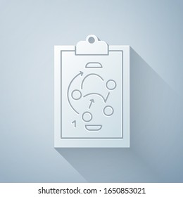 Paper cut Planning strategy concept icon isolated on grey background. Hockey cup formation and tactic. Paper art style. Vector Illustration