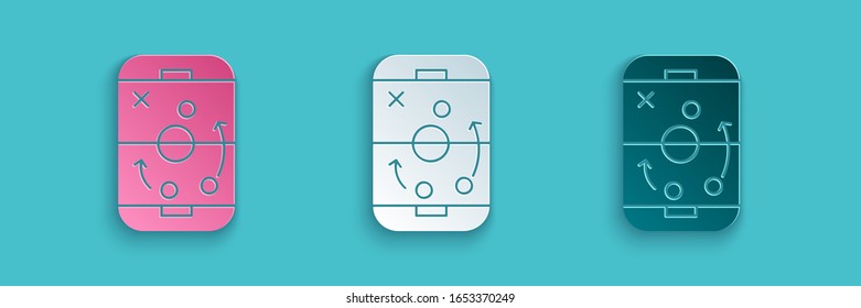 Paper cut Planning strategy concept icon isolated on blue background. Hockey cup formation and tactic. Paper art style. Vector Illustration