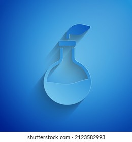 Paper cut Plant breeding icon isolated on blue background. Plants growing in the test tubes. Organic food ,agriculture and hydroponic. Paper art style. Vector