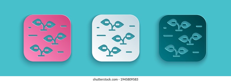Paper cut Plant icon isolated on blue background. Seed and seedling. Leaves sign. Leaf nature. Paper art style. Vector