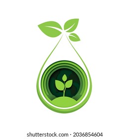 Paper cut of plant sprout ecological abstract concept. seedling tree leaves. save planet nature environment grow life ecology. vector design.