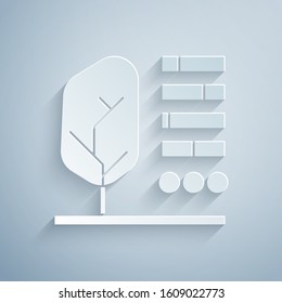 Paper cut Plant status icon isolated on grey background. Paper art style. Vector Illustration