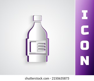 Frasco de plástico para el detergente de la colada, blanqueador, líquido lavavajillas u otro icono de agente de limpieza aislado en el fondo gris. Estilo de arte de papel. Vector