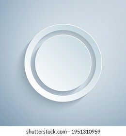 Paper Cut Plate Icon Isolated On Grey Background. Cutlery Symbol. Restaurant Sign. Paper Art Style. Vector