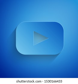 Paper cut Play icon isolated on blue background. Paper art style. Vector Illustration