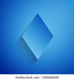 Paper cut Playing card with diamonds symbol icon isolated on blue background. Casino gambling. Paper art style. Vector Illustration