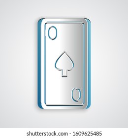Paper cut Playing card with diamonds symbol icon isolated on grey background. Casino gambling. Paper art style. Vector Illustration