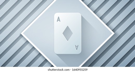 Paper cut Playing card with diamonds symbol icon isolated on grey background. Casino gambling. Paper art style. Vector Illustration