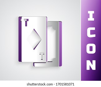 Paper cut Playing cards icon isolated on grey background. Casino gambling. Paper art style. Vector Illustration
