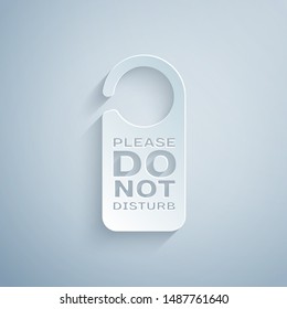 Paper cut Please do not disturb icon isolated on grey background. Hotel Door Hanger Tags. Paper art style. Vector Illustration