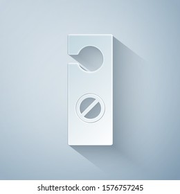 Paper cut Please do not disturb icon isolated on grey background. Hotel Door Hanger Tags. Paper art style. Vector Illustration