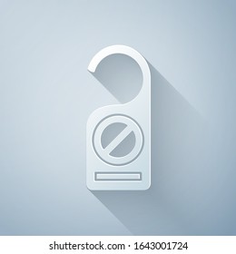 Paper cut Please do not disturb icon isolated on grey background. Hotel Door Hanger Tags. Paper art style. Vector Illustration