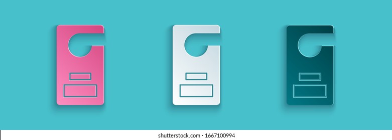 Cortado de papel Por favor, no perturbe el icono aislado en fondo azul. Etiquetas de la puerta del hotel. Estilo de arte de papel. Ilustración vectorial