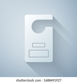 Paper cut Please do not disturb icon isolated on grey background. Hotel Door Hanger Tags. Paper art style. Vector Illustration