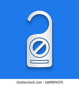Paper cut Please do not disturb icon isolated on blue background. Hotel Door Hanger Tags. Paper art style. Vector Illustration