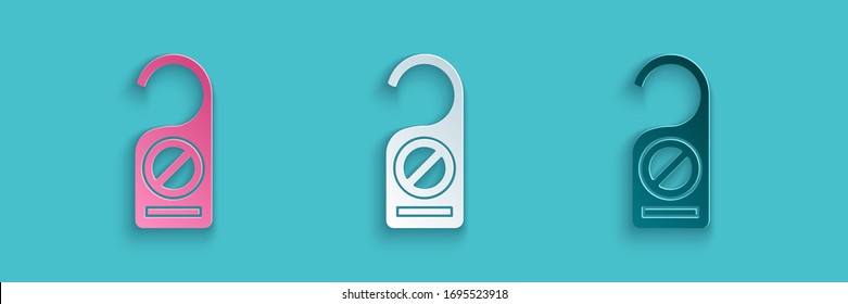 Paper cut Please do not disturb icon isolated on blue background. Hotel Door Hanger Tags. Paper art style. Vector Illustration