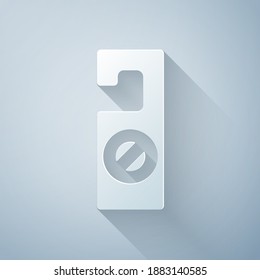 Paper cut Please do not disturb icon isolated on grey background. Hotel Door Hanger Tags. Paper art style. Vector