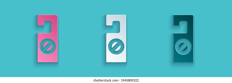 Paper cut Please do not disturb icon isolated on blue background. Hotel Door Hanger Tags. Paper art style. Vector