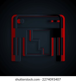 Paper cut Plotter icon isolated on black background. Large format multifunction printer. Polygraphy, printshop service. Paper art style. Vector