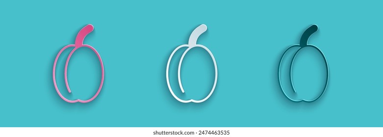 Paper cut Plum fruit icon isolated Paper cut background. Paper art style. Vector