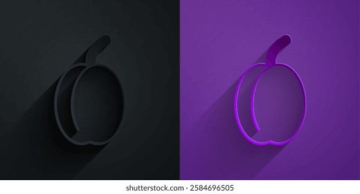 Paper cut Plum fruit icon isolated Paper cut background. Paper art style. Vector