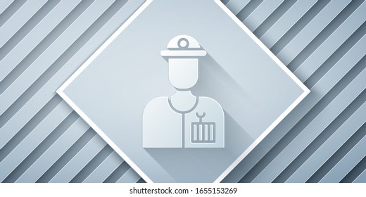 Paper cut Plumber icon isolated on grey background. Paper art style. Vector Illustration