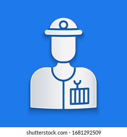 Paper cut Plumber icon isolated on blue background. Paper art style. Vector Illustration