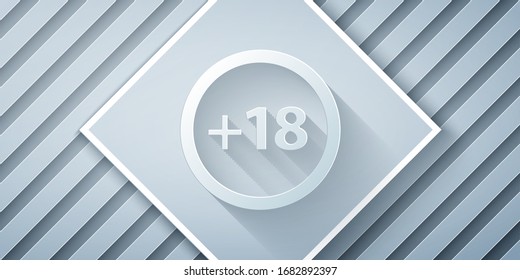 Paper cut Plus 18 movie icon isolated on grey background. Adult content. Under 18 years sign. Paper art style. Vector Illustration