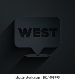Paper cut Pointer to wild west icon isolated on black background. Western signboard, message board, signpost for finding way with direction. Paper art style. Vector